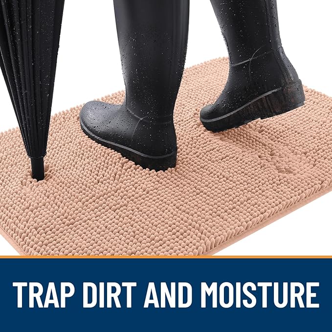 OLANLY Dog Door Mat for Muddy Paws 48x30, Absorbs Moisture and Dirt, Absorbent Non-Slip Washable Doormat, Quick Dry Chenille Mud Mat for Dogs, Entry Indoor Entryway Carpet for Inside Floor, Peach