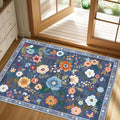 Floral 2x3 Area Rug Machine Washable Soft Print Boho Carpet Non Slip Doormat Low Pile Flower Area Rugs for Living Room Bedroom Nursery Kitchen Dining Room Indoor-Blue/Grey