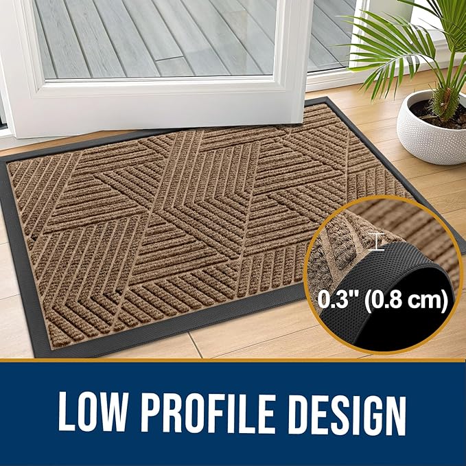 Kitinjoy Front Door Mat Outside Entrance, Sturdy Natural Dirt Trapper, Heavy Duty Rubber Doormat, Low Profile Non-Slip Backing, Easy Clean Floor Mat for Indoor Outdoor Entry, 35X23 Inch, Coffee