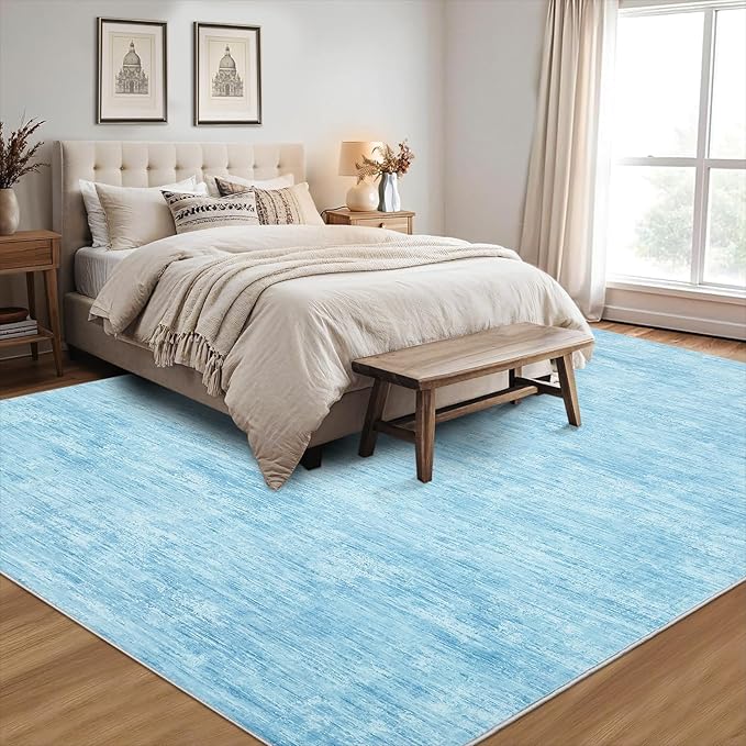 Garvee 8x10 Dining Room Rugs for Under Table, Machine Washable Area Rugs for Bedroom Non Slip Non Shedding Modern Solid Color Carpet, Stain Resistant Mats for Living Room, Light Grey