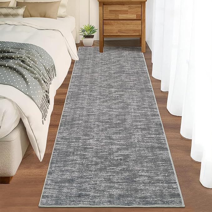 RUGSREAL Solid Runner Rug 2x6 Non Slip Bathroon Mat Machine Washable Ktichen Carpet Long Hallway Runner Rug Modern Indoor Throw Carpet for Living Room Bedroom Laundry, 2' x 6' Grey