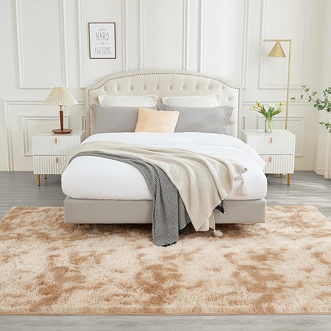 Andency Soft Area Rugs for Living Room Bedroom, 3x5 Non-Slip Fluffy Shag Carpet, Indoor Floor Fuzzy Shaggy Living Room Plush Rug for Kids Dorm Nursery Home Decor Aesthetic, Tie-Dyed Beige