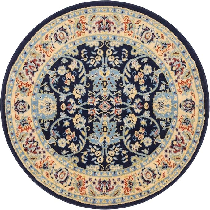 Unique Loom Sialk Hill Collection Area Rug - Washington (4' 1" Round Navy Blue/Cream)