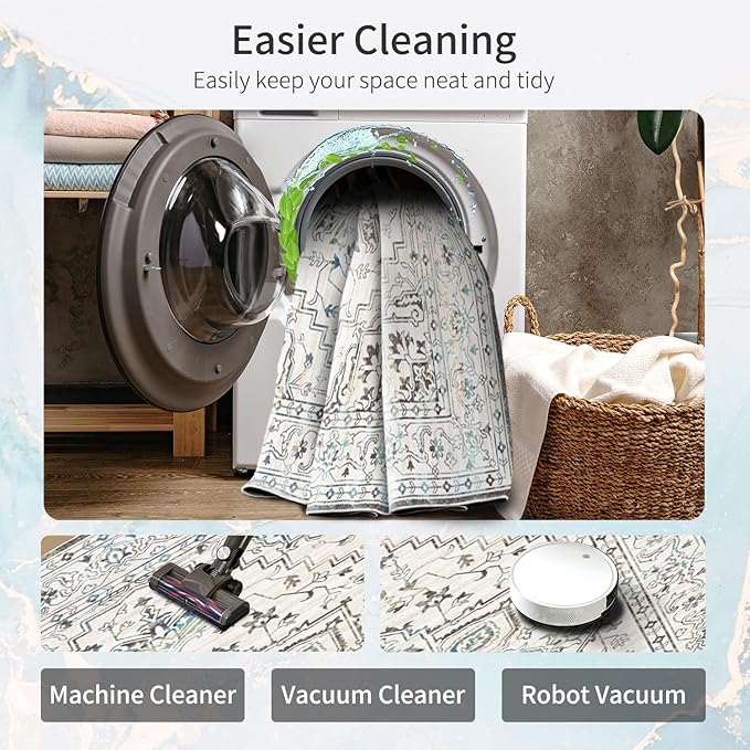 Enkor Area Soft Rugs 2x3 Washable Non Slip Boho Small Floor Entryway Rugs for Hallway, Vintage Style Farmhouse Mat for Kitchen White & Grey