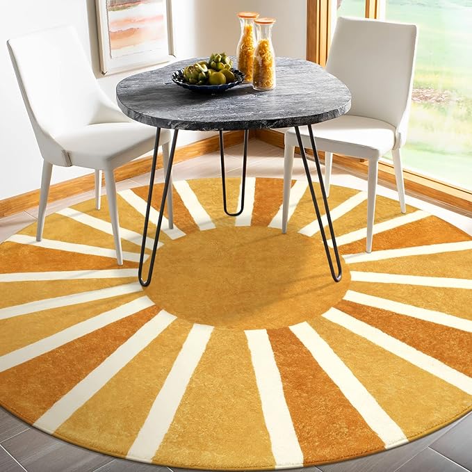 Lahome Boho Round Area Rug - 5Ft Machine Washable Soft Round Bedroom Rugs Non-Slip Throw Round Rugs for Living Room, Cute Rainbow Sun Print Circle Rugs for Office Dining Room Nursery Kids Classroom
