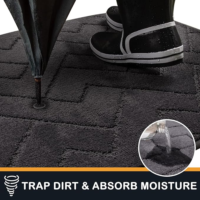 PURRUGS Dirt Trapping Door Mat 32" x 70", Non-Slip Machine Washable Entry Rug, Shoe Scraper, Dog Doormat, Super Absorbent Welcome Mat for Front & Back Door, Muddy Wet Shoes & Paws, Charcoal