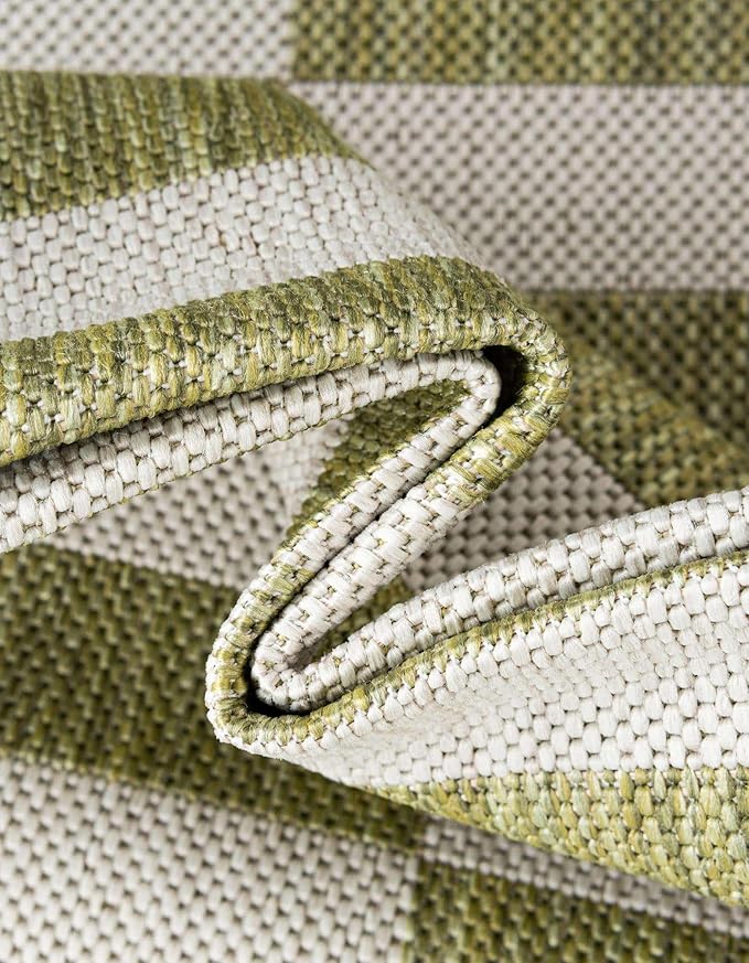 Unique Loom Outdoor Striped Collection Area Rug - Striped (7' 10" Round Green/Ivory)