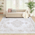 Area Rug 4x6 Vintage Rug, Machine Washable Vintage Distressed Medallion Rug Non-Slip Soft Low Pile Large Indoor Rugs for Bedroom Kitchen Dining Room Office(Beige,4'x6')