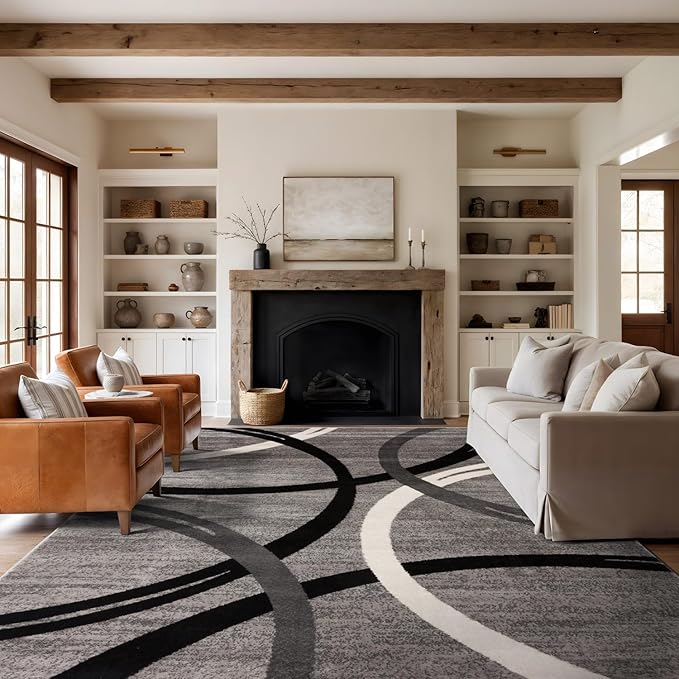 Rugshop Wavy Circles Design Area Rug, Non-Shedding Carpet for Living Room, Dining Room, or Bedroom,Grand Room,Open Spaces Gray, 10' x 14'