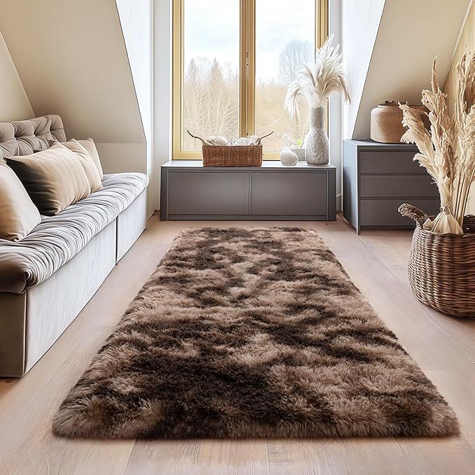 Fluffy Area Rugs for Living Room, Soft Shaggy Carpets for Living Room, Upgrade Anti-Slip Fuzzy Rugs for Kids' Room, Perfect Decor for Modern Home Tie Dye Coffee 2x6Feet