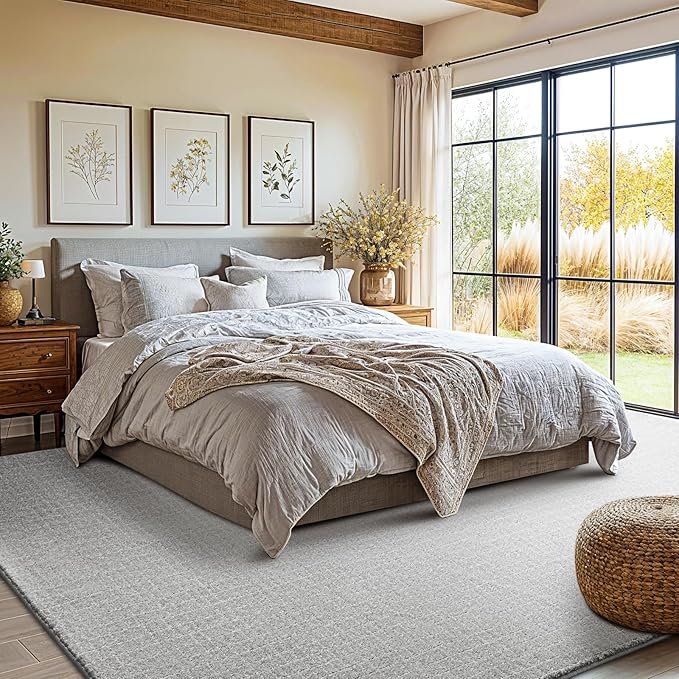 Shilucheng Wool Rug 8x10 Non-Slip, Blend 80% Wool and 20% Cotton Rugs for Living Room, Bedroom, Dinning Room, Soft Durable Cotton Backing Modern Area Rug (Gray/White)