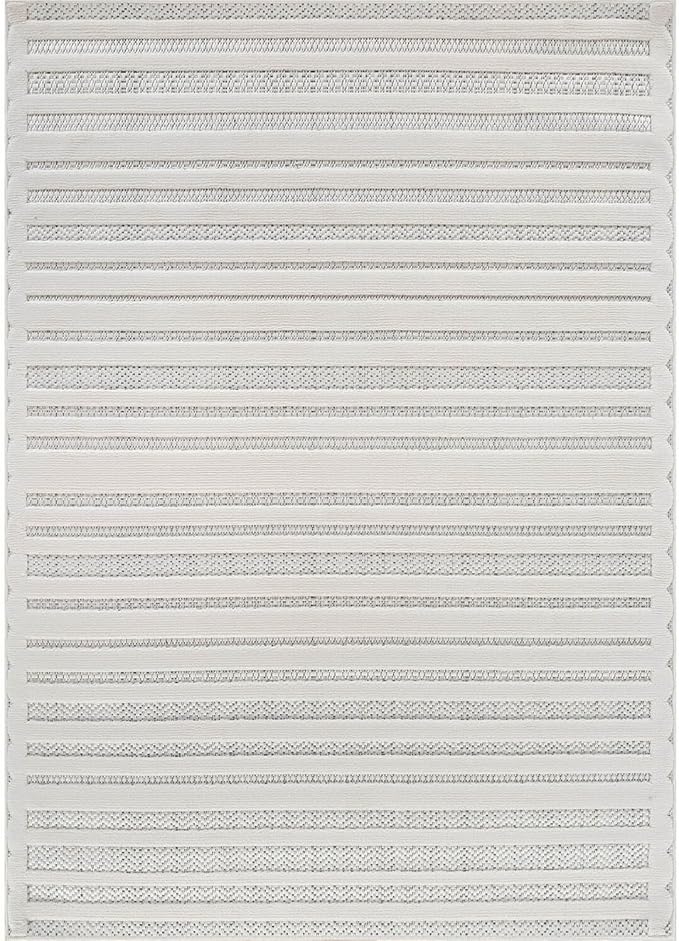 CAMILSON Modern Rug 6x9 Luxury Striped Line Micro Loop Area Rugs Soft High-Low Pile Stain Resistant Easy to Clean Non-Shedding Durable Living Room Bedroom Indoor Carpet (White)