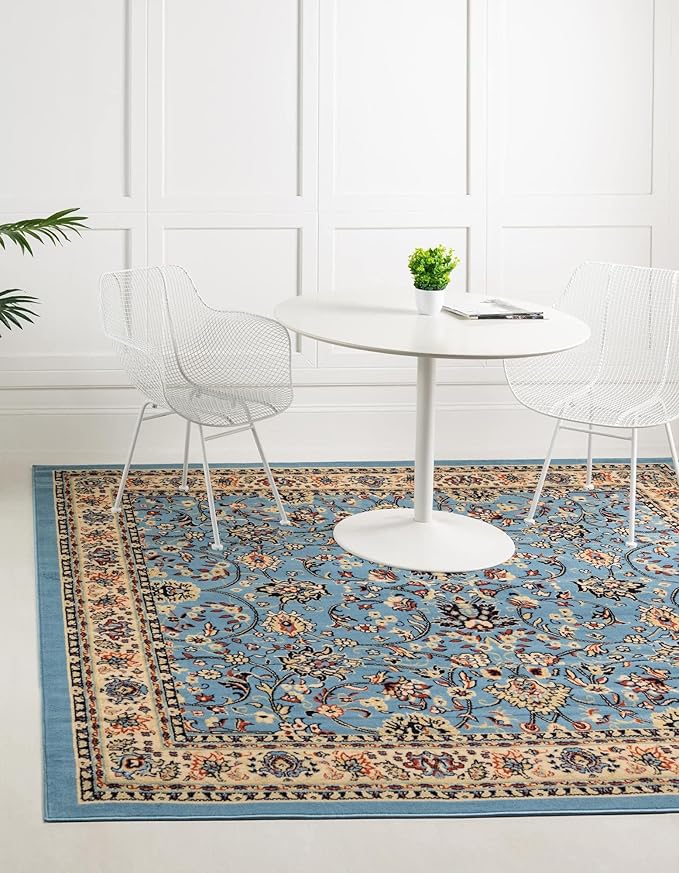 Rugs.com Yasmin Collection Rug – 8 Ft Square Light Blue Medium Rug Perfect for Living Rooms, Kitchens, Entryways