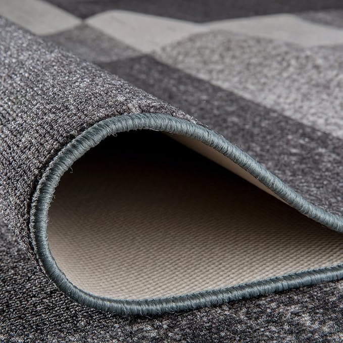 Rugshop Gray Modern Geometric Boxes Non-Slip Area Rug Non-Shedding for Dining Room, Living Room and Foyer, 8' Round