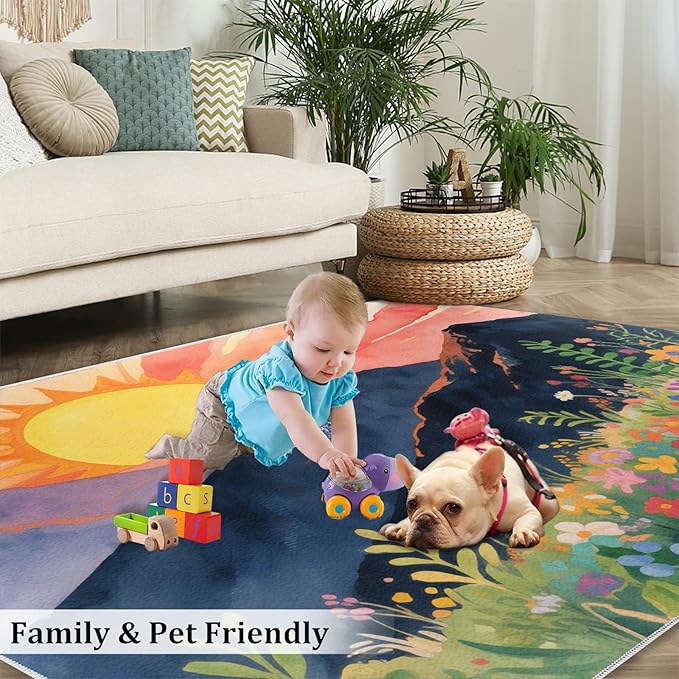 Boho Sun Runner Rugs 2x4ft, Minimalist Line Small Entryway Mats, Geometric Solar Laundry Room Rug Non Slip Durable Throw Rugs for Front Door Bedroom Bedside