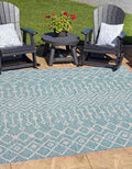 Unique Loom Outdoor Trellis Collection Area Rug - Tribal Trellis (10' 8" Square, Aqua/ Ivory)