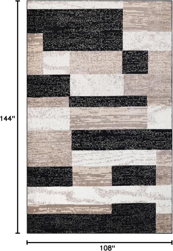 Superior Indoor Area Rug, Jute Backed, Modern Geometric Patchwork Floor Decor for Bedroom, Office, Living Room, Entryway, Kitchen, Hardwood Floors, Rockwood Collection, 9' x 12', Ivory-Beige