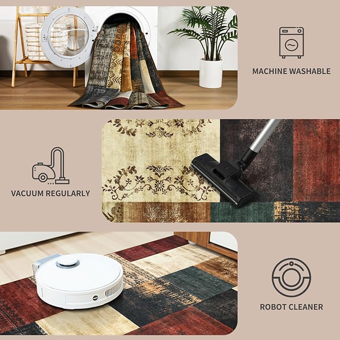 DweIke Washable Area Rugs for Living Room, 5x7 Soft Bedroom Rugs, Geometric Print Non-Slip Modern Rug, Stain Resistant Throw Carpets for Office Nursery Dining Room Home Dorm Decor, Colorful
