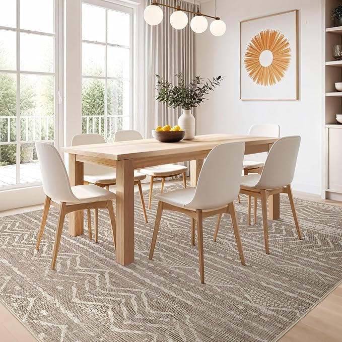 Nakagishi 12x15 Area Rug Living Room: Washable Boho Large Neutral Modern Soft Farmhouse Rugs Stain Resistant Indoor Floor Non-Slip Carpet for Bedroom Kids Playroom Office Dining Room- Dark Brown