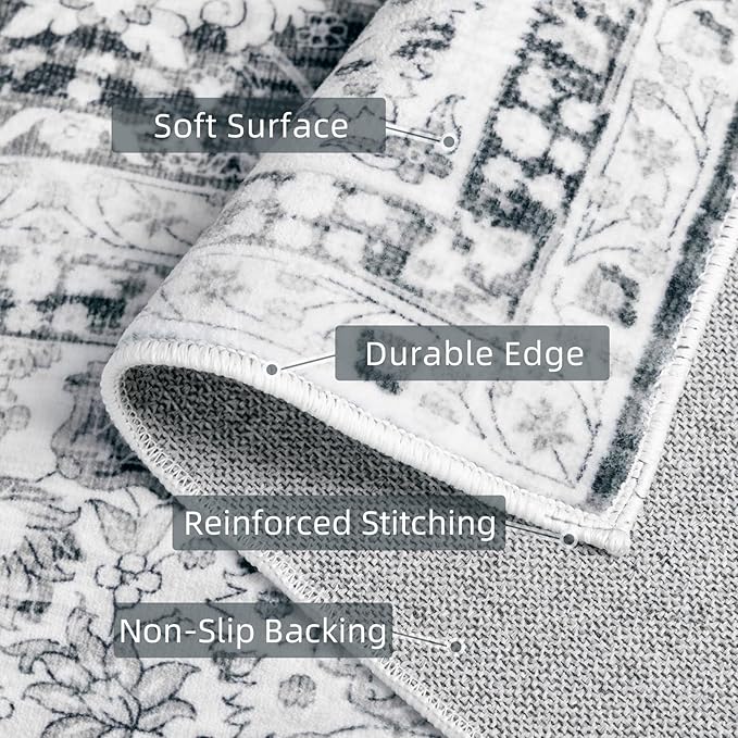 Grey 5x8 Area Rugs for Living Room Machine Washable Rugs Boho 5x8 Rug for Living Room Carpet Non-Slip Family & Pet Friendly Area Rugs Print Floor Rug(Vintage 5x8ft)