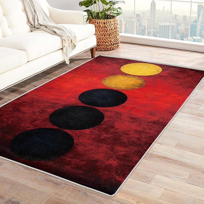 Geometric Rug, 4x6 Rug, Red Gradient Rugs for Entryway, Modern Large Area Rug, Washable Rug Non Slip Soft Indoor Carpet, Kids and Pets Friendly, Geometric Home & Room Decor