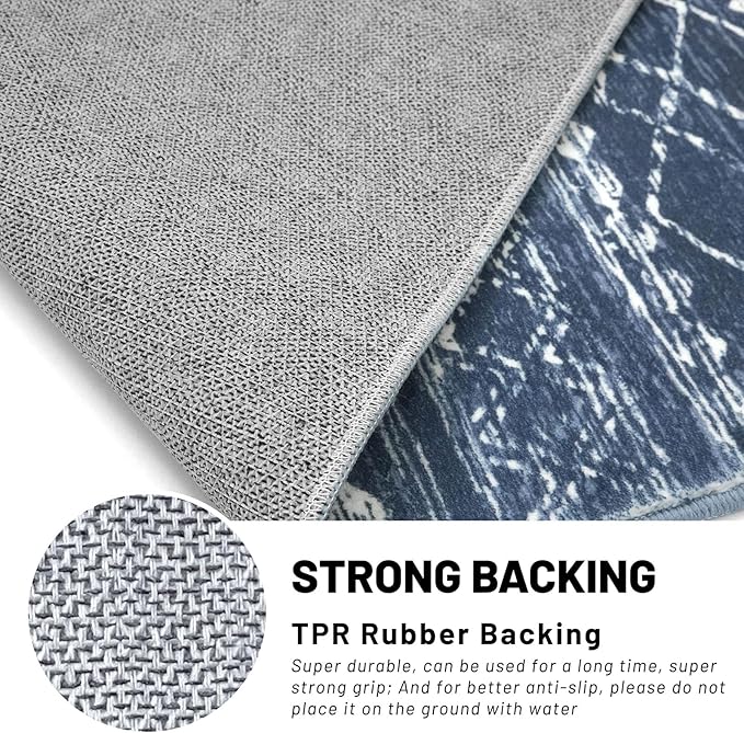 KUTA Boho Runners for Hallways 2x8 Navy Blue Moroccan Washable Runner Rug Non-Slip Vintage Kitchen Rugs Ultra Soft Distressed Geometric Floor Carpet for Bedroom Laundry Living Room