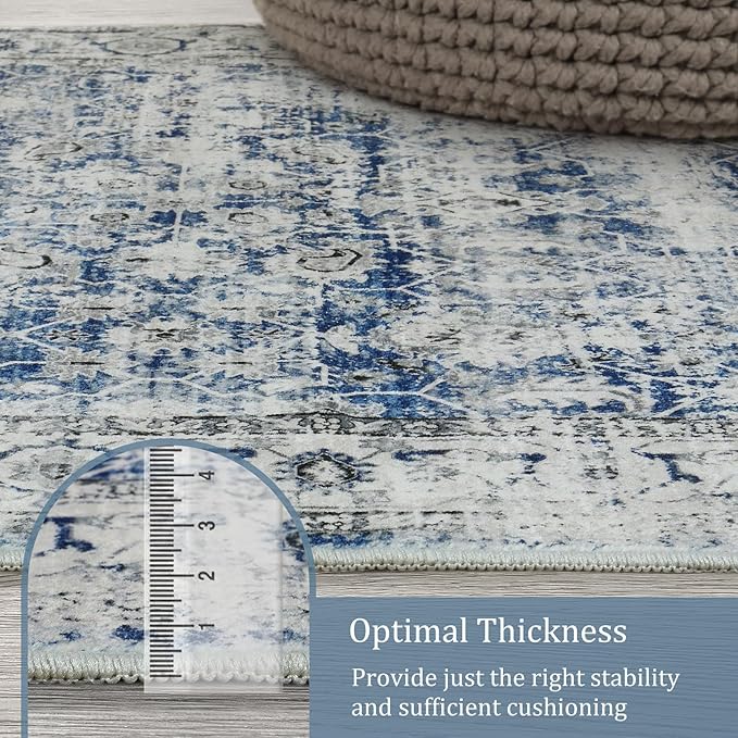 Morebes Vintage Rug Runners for Hallways Non Slip,Washable Runner Rug 2x10, Soft Long Distressed Non-Shedding Throw Carpet Runner Rug for Entryway Kitchen Laundry Living Room, Blue