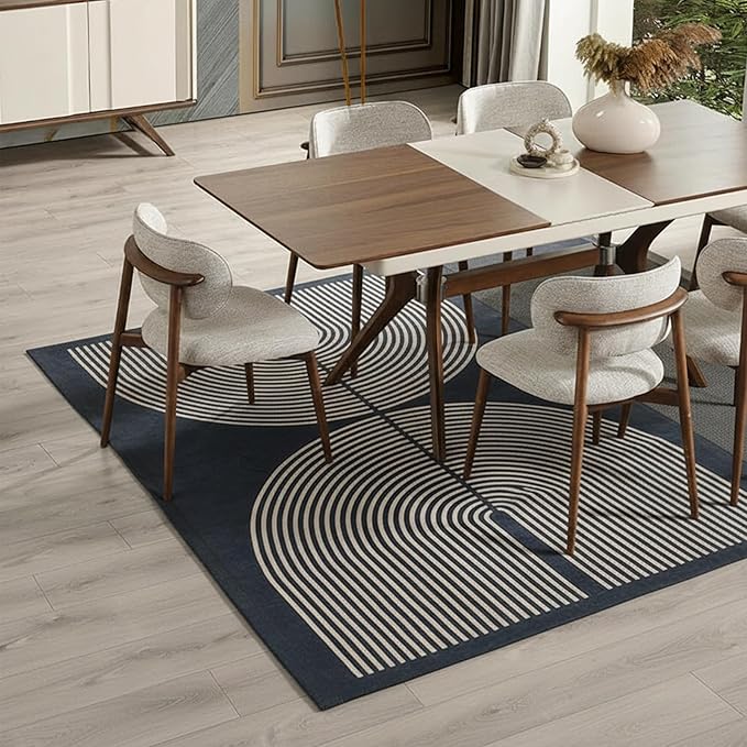 Modern Rainbow Area Rug 3x5 Black Soft Non-Skid Washable Indoor Outdoor Rug, Abstract Living Room Bedroom Carpet for Home Office Patio
