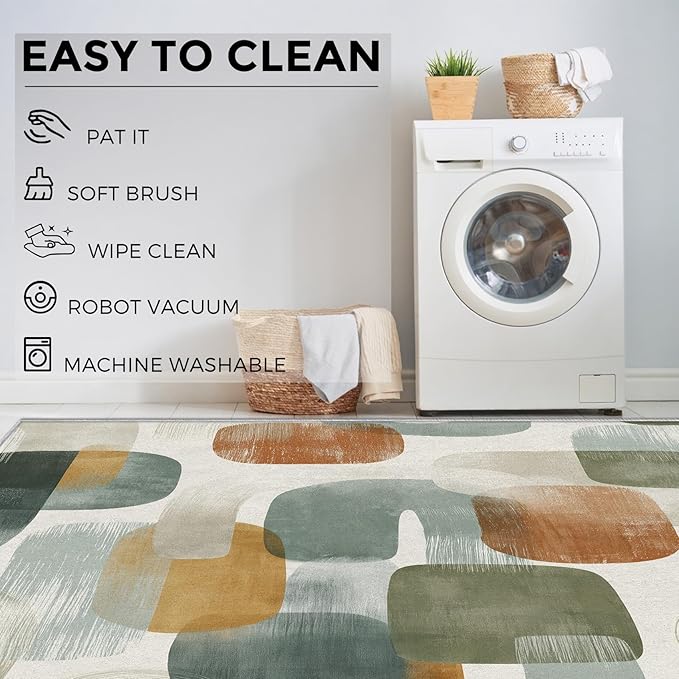 Mid Century Modern Rugs for Home Decor, 5x7 ft, Abstract Geometry Area Rugs for Living Room, Soft Non Slip Washable Boho Geo Geometric Carpet Bedroom Decorations Dt-Ghf-19