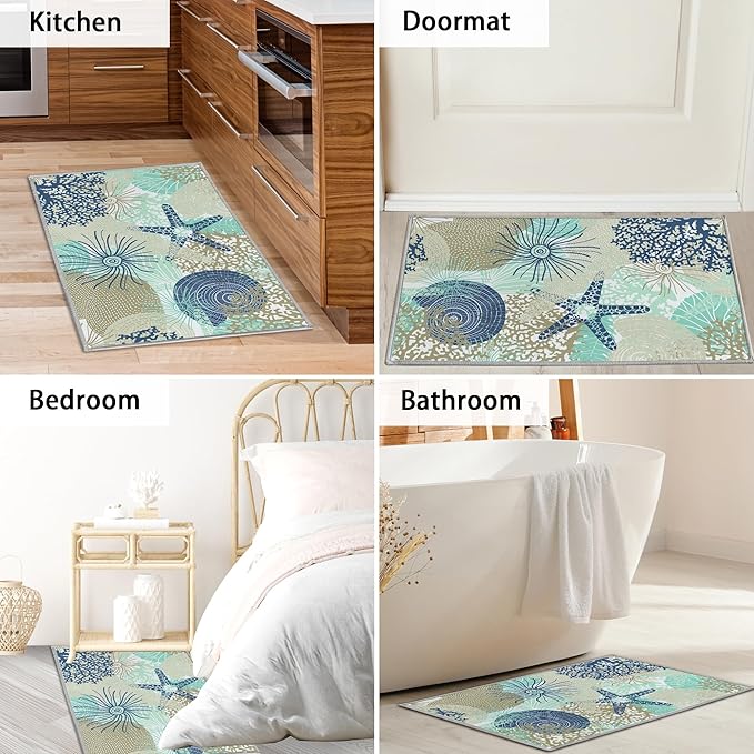 Tritard Coastal Area Rug 2x3 - Small Machine Washable Foldable Throw Rugs Non-Slip Beach Ocean Entryway Doormat Indoor Entrance Carpet for Kitchen Bathroom Laundry Bedroom Living Room, Navy