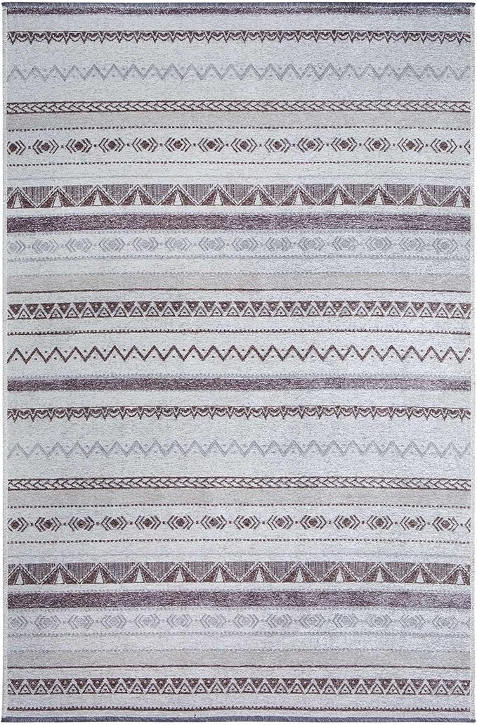 Alfa Rich 4x6 Gray Off White Washable Area Rugs for Living Room Bedroom Kitchen Decor Cotton Rug