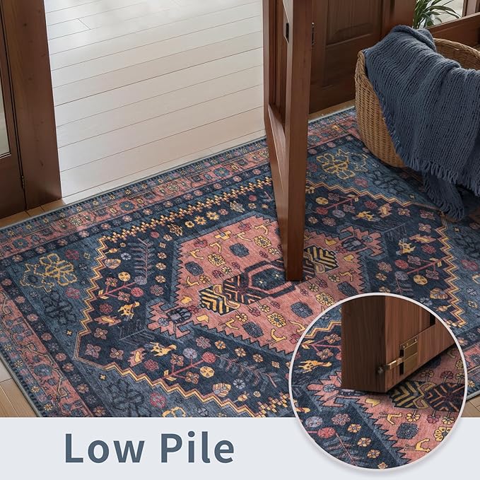Ciicool Small Area Rug, 2x3ft Boho Rug, Ultra Soft Entry Rugs for Entryway, Non-Slip Washable Oriental Low-Pile Indoor Mat Floor Carpet for Entrance Bedroom Kitchen Bathroom Foyer Decor