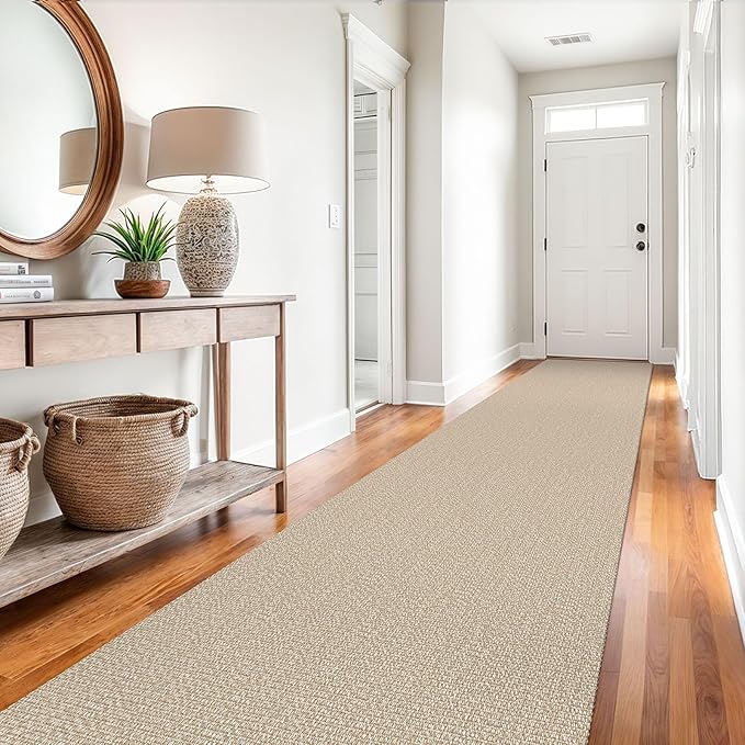EARTHALL Extra Long Runner Rug 3x14 Ft Washable Runners for Hallways Cotton Non Slip Entryway Runner Braided Kitchen Runner Indoor Outdoor Carpet Runners for Stair, Hall, Foyers, Send/Beige