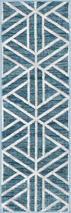 Rugs.com Lattice Trellis Collection Rug – 6 Ft Runner Blue Low-Pile Rug Perfect for Hallways, Entryways