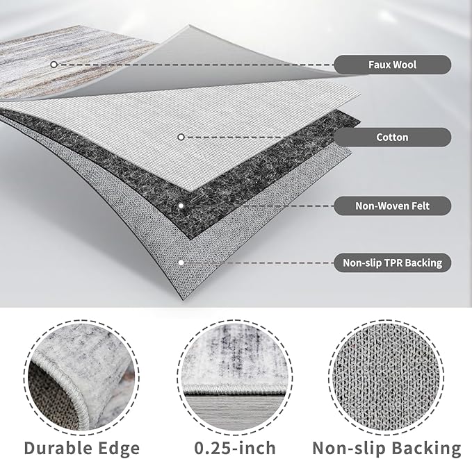 3x18 Washable Hallway Runner Rug: Extra Long Runners for Entryway Living Room Dining Room - Stain and Water Resistant Rugs with Non-Slip Backing - Soft Low-Pile Carpet 18ft Beige Grey