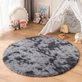 duduta Grey Plush Round Rug 4x4 ft, Tie Dye Gray Fluffy Shag Rugs for Bedroom Classroom Nursery Playroom Dorm Decor, Washable Non Slip