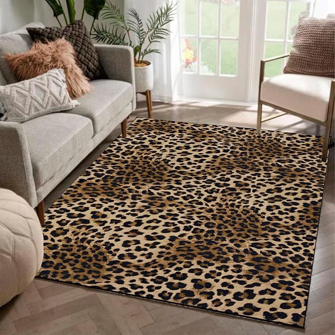 Leopard Rug 4x6 Cheetah Print Washable Non-Slip Rug Ultra Soft Low-Pile Indoor Carpet for Living Dining Playroom