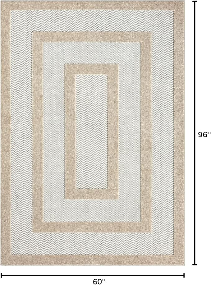 Abani Area Rugs - Modern Minimalist Pattern - Cream Rug for Living Room, Bedroom, Dining Room - Indoor/Outdoor - Easy to Clean - Non-Shedding - 5' x 8'