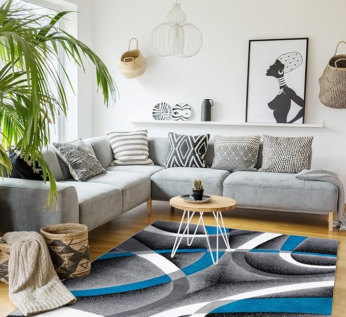 2305 Geometric Abstract Turquoise 2x3 Area Rugs for Entryway
