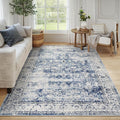 Lahome Blue Area Rug for Living Room 6x9 Machine Washable Area Rugs Living Room Rug,Vintage Distressed Soft Rubber Backing Stain Resistant Indoor Carpet for Office