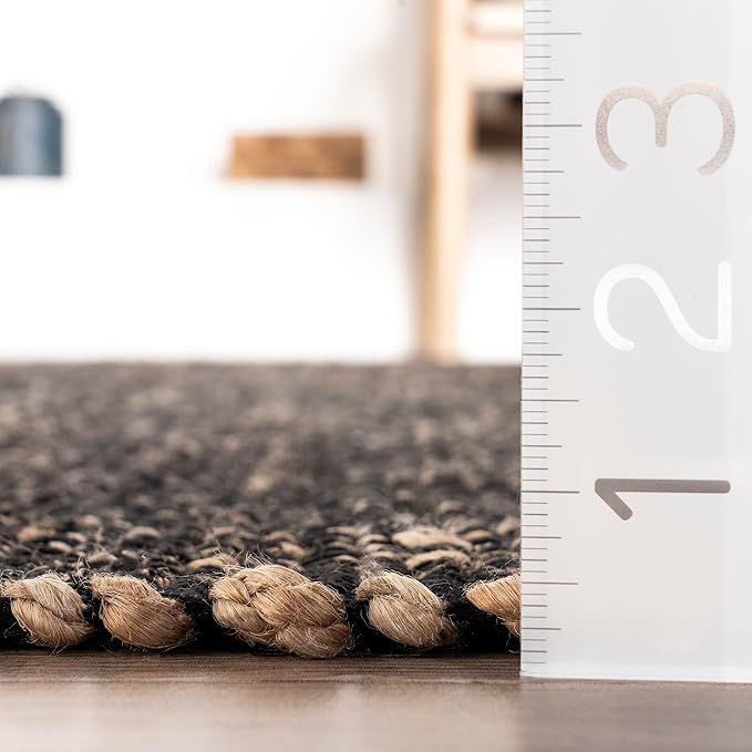 nuLOOM 4x6 Elfriede Jute & Cotton Hand Woven Area Rug, Charcoal, Solid Rustic Farmhouse Style, Weaved Design, Natural Fiber, For Bedroom, Living Room, Dining Room, Hallway, Office, Entryway