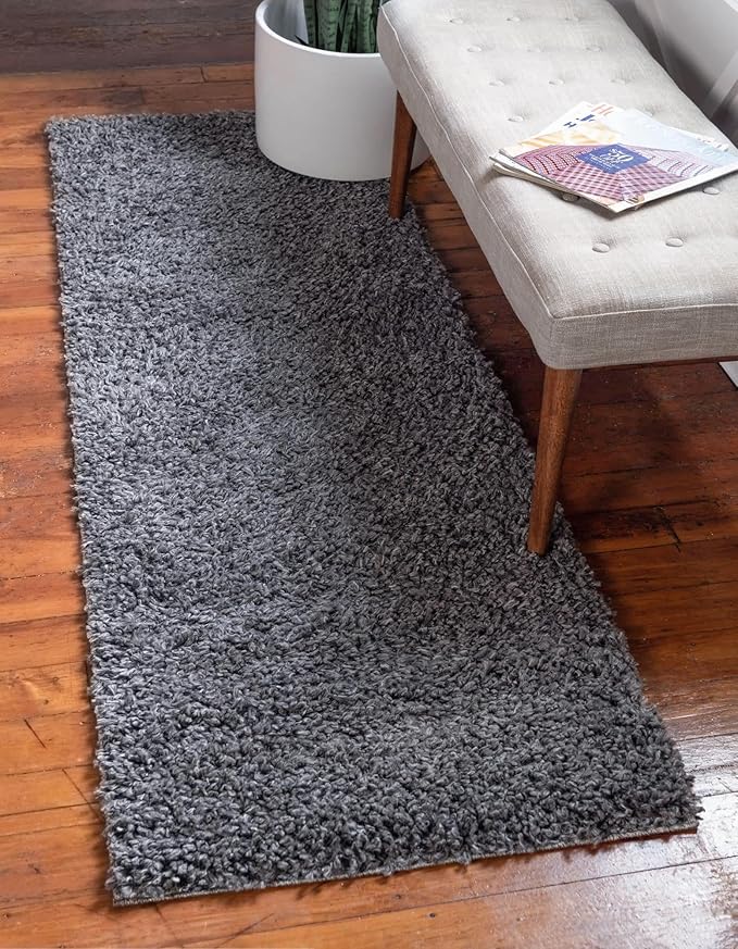 Unique Loom Davos Shag Collection Area Rug - Solid (2' 7" x 16' 5" Runner, Peppercorn)