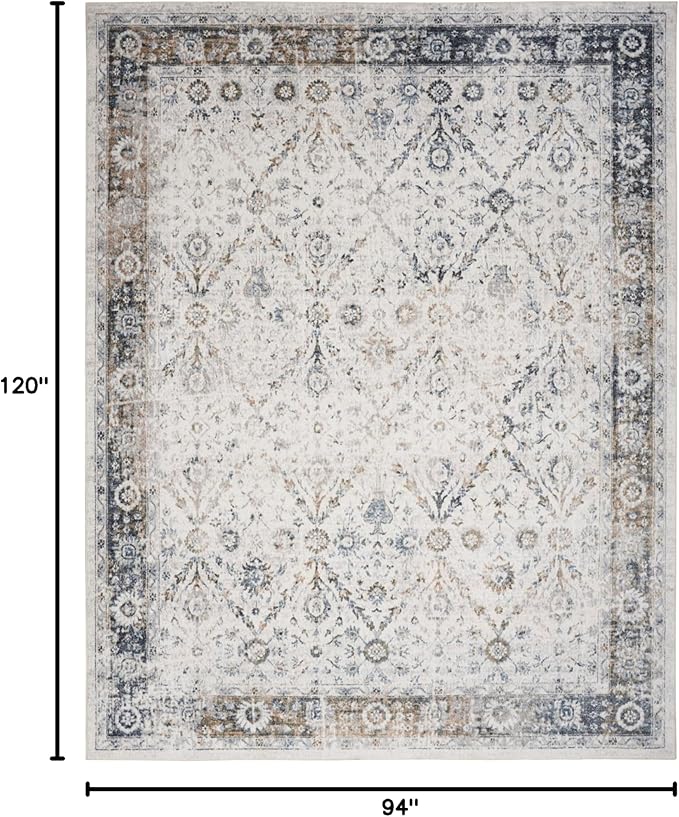 Nourison Home Astra Machine Washable Ivory Blue 7'10" x 10' Area Rug - Easy Clean, Non Shedding, Bed Room, Living Room, Dining Room, Kitchen (8' x 10')