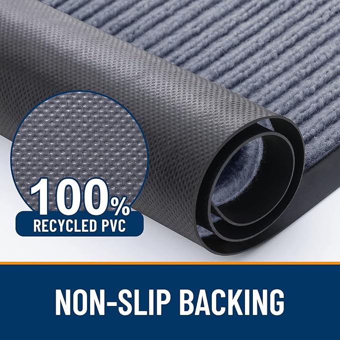 OLANLY Front Door Mat Indoor Outdoor Entrance, Waterproof Heavy Duty Doormat, Fade Resistant, Low Profile, Easy Clean Patio Porch Welcome Floor Mats for Entry, 59x34, Ash Grey