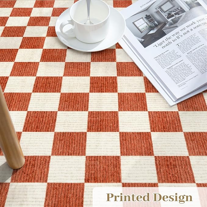 LIVEBOX 8x10 Area Rugs for Living Room, Checkered Non-Slip Washable Rugs, Farmhouse Neutral Classic Halloween Pattern Large Boys Area Rug for Bedroom, Carpet for Dining Room Office(Orange,8'x10')