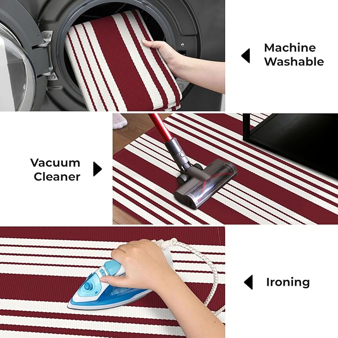 KOZYFLY Striped Outdoor Rug 4x6 Ft Red and White Christmas Front Door Rug Woven Area Rug Washable Indoor Cotton Rugs for Living Room Kitchen Entryway Patio Front Porch Holiday Decor