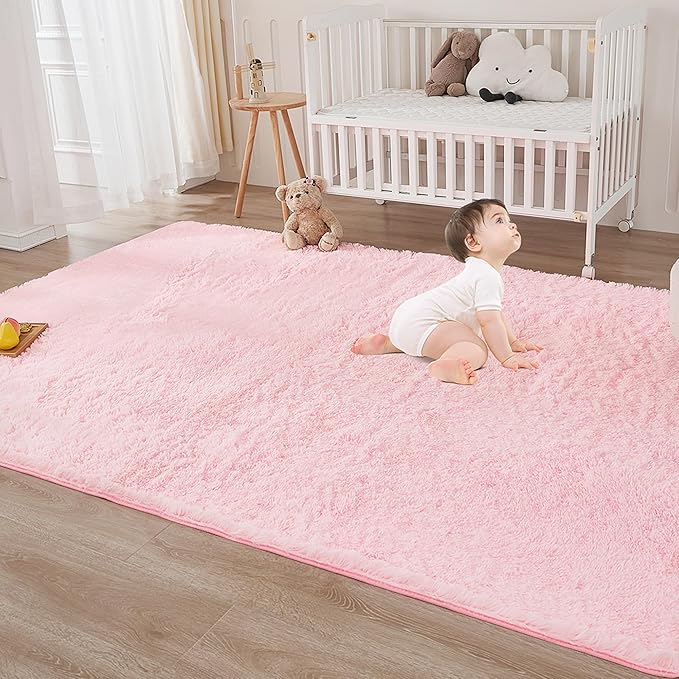 Andency Pink Soft Area Rugs for Living Room Bedroom, 5x8 Fluffy Shaggy Bedside Rug, Non-Slip Large Shag Fuzzy Plush Carpets for Bedroom Kids Dorm Nursery Home Decor Aesthetic