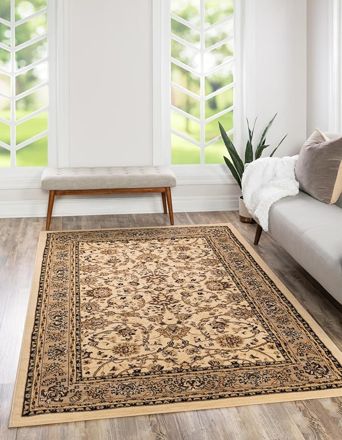 Unique Loom Sialk Hill Collection Area Rug - Washington (10' x 14' Rectangle Ivory/Black)