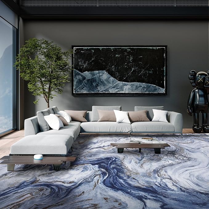 4x6 Washable Area Rugs for Living Room, Blue Modern Abstract Rug Entryway Kitchen Non Slip Throw Rug, Stain Resistant Carpet for Dining Room Playroom Bedroom, Pet & Kids Friendly