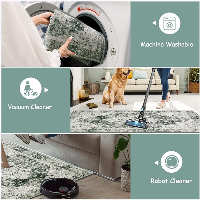 Moynesa Ultra-Thin Washable Area Rug - 2x3 Small Grey Front Door Rug Kitchen Mat, Non Slip Non Shedding Pet Friendly Bathroom Carpet for Office Laundry Powder Room Bedside Hardwood Floor